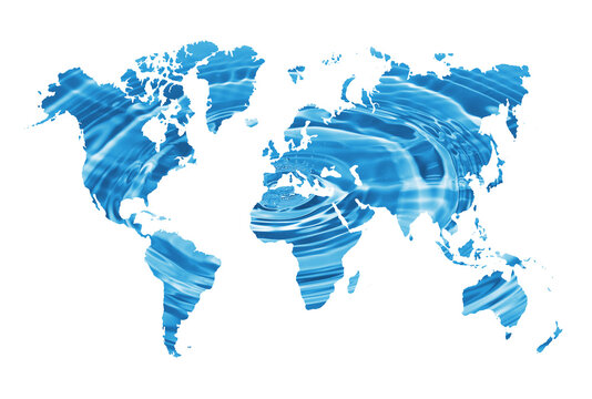Earth map covered by water ripples