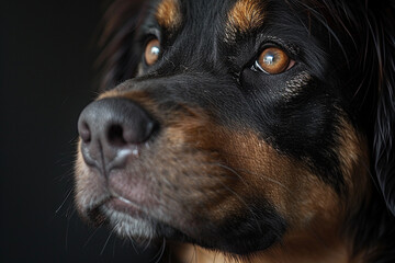 A loyal dog gazing up at its owner with adoring eyes, their shared bond evident in the trust and affection that shines between them.