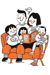 Family Bonding Through Shared Reading on Cozy Couch in Whimsical