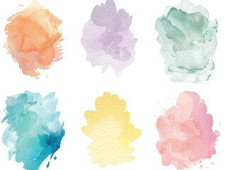 A collection of soft watercolor blooms in a symphony of pastel tones adorns a white background.