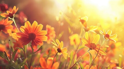 Bright orange and yellow flowers set against a sunny backdrop in Summer