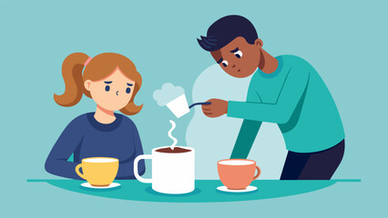 One person stirring sugar into their coffee as the other leans across the table pouring out their fears and vulnerabilities.. Vector illustration