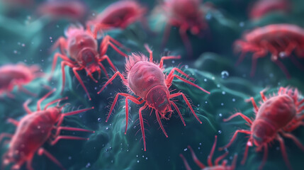 Dust Mites are magnified to reveal their microscopic details.