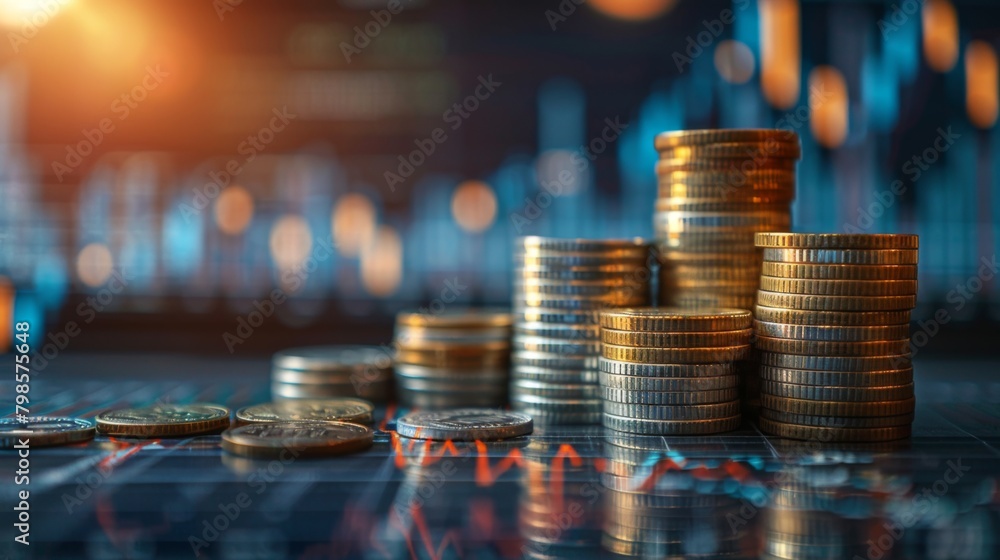 Aufkleber stack of money coin with trading graph, financial investment concept use for background