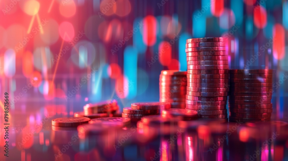 Aufkleber stack of money coin with trading graph, financial investment concept use for background