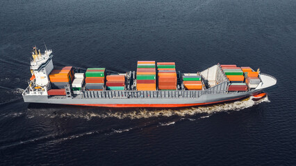 Container ship in the sea. Aerial view