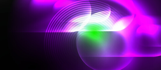 A vibrant purple and green glowing circle illuminated against a dark black background, symbolizing colorfulness and energy in art and technology