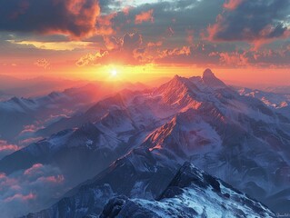 mountaintop view at sunset, expansive, breathtaking , hyper detailed