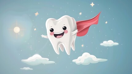 Whimsical Tooth Superhero Promoting Dental Health Initiatives - obrazy, fototapety, plakaty