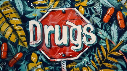Whimsical Stop Sign Highlighting the Importance of Abstaining from Drugs