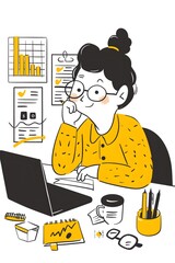 Woman Reviewing Retirement Investment Options with Charts and Graphs - obrazy, fototapety, plakaty