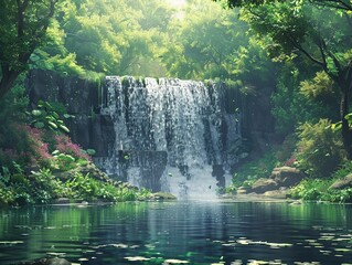 serene forest waterfall, natural beauty, calm , Ideogram