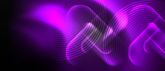 An electrifying artwork featuring a glowing wave of violet, magenta, and electric blue hues on a black background, resembling a gas pattern in water, creating a mesmerizing effect