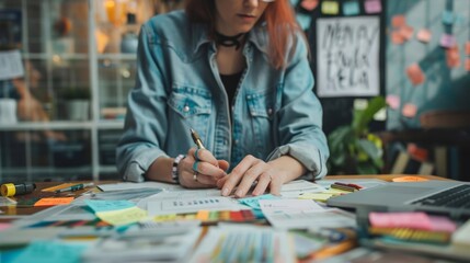 Fototapeta premium A person planning a budget with money envelopes labeled for different expenses