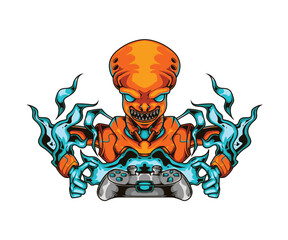 Gamer Alien Vector Icon Illustration. Science Technology Icon Concept Cartoon Style