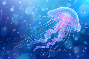 World Oceans Day, Jellyfish, To celebrate and raise awareness of the world's oceans Let's work together to conserve the sea, Template design - obrazy, fototapety, plakaty
