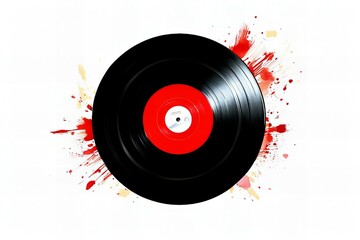 Clipart, black music record on a white background, juicy, beige red, beautiful, aquarel drawing of details