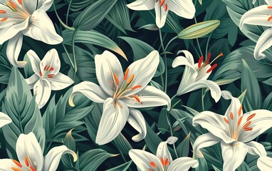 Seamless floral pattern with lilies. Vector illustration.