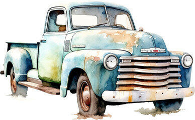 Shabby old truck, watercolor illustration. Generative AI