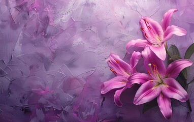 Soft abstract background with pink lilies on a purple background. 
