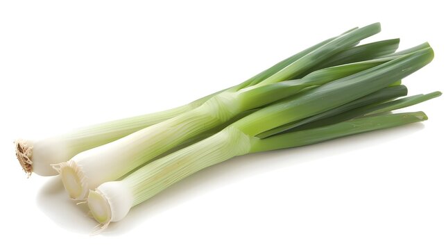 A bunch of fresh green onions (sometimes called shallots or scallions), isolated on white, Spring onions on a white background ai generated 