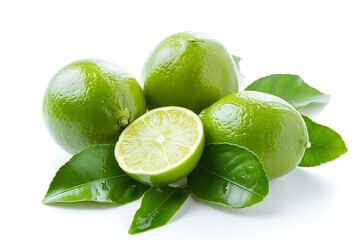 Lime fruit isolated on a white background. - obrazy, fototapety, plakaty