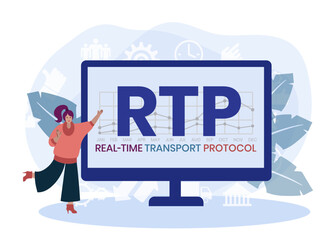 RTP - Real Time Transport Protocol acronym. business concept background. vector illustration concept with keywords and icons. lettering illustration with icon