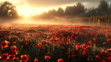 Morning Glory: Capturing the Beauty of Dew-Covered Red Poppies in Cinematic Detail