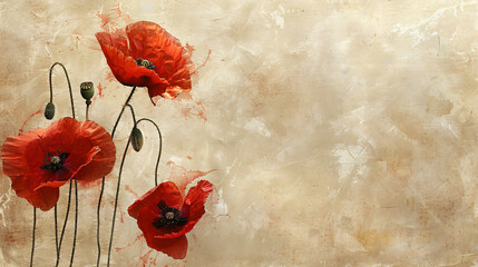Spring Blossom: Capturing the Delicate Beauty of Red Poppies in Botanical Art - obrazy, fototapety, plakaty
