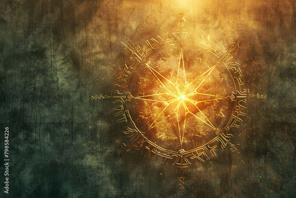 Wall mural viking sun: waning to waxing - a striking fantasy sigil in 6.0 version!