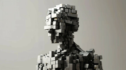 Cubist Humanoid: A Captivating Abstract Composition of Geometric Blocks on Neutral Background