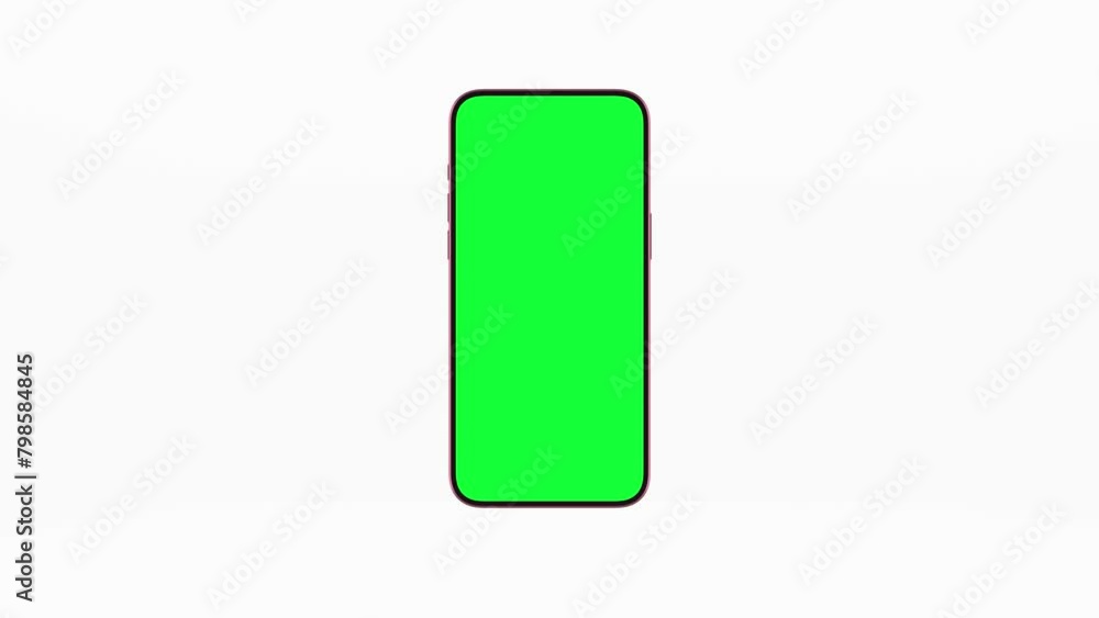Fototapete smartphone display with green screen for chroma key. rotating mock up of pink smart phone with green