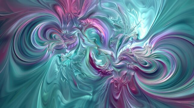 Dynamic abstract waves in iridescent shades of turquoise and magenta