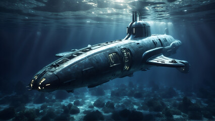 Military Submarine diving underwater 