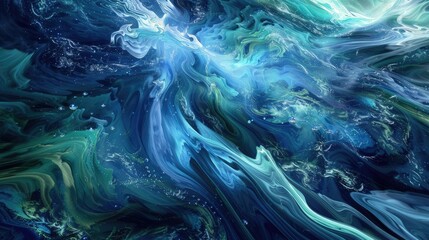 Obraz premium Fluid motion waves in a cosmic palette of indigo and cosmic green