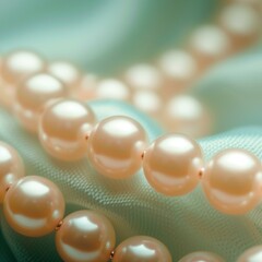 Elegant Pink Pearls Necklace on Soft Silk Texture Background