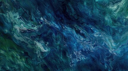 Fototapeta na wymiar Fluid motion waves in a cosmic palette of indigo and cosmic green
