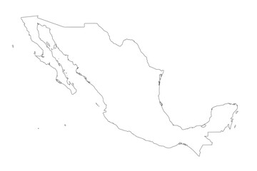 Mexico blank border map outline sketch isolated on white. Thin hand drawn black line contour. Vector clipart for banner background design, geographic, travel in Mexico, mexican events illustration.