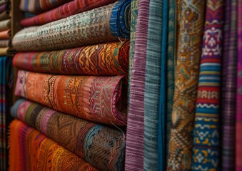 Assorted Colorful Fabric Rolls in Textile Shop Close-Up Shot