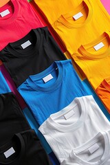 A row of shirts with different colors and designs