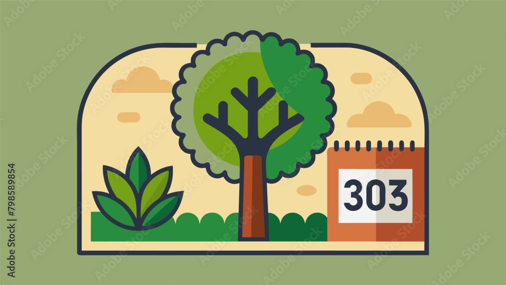 Poster a stamp showing a tree with a check mark indicating the products use of sustainably sourced material