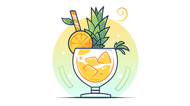 Hand drawn cartoon illustration of a cup of cute pineapple juice
