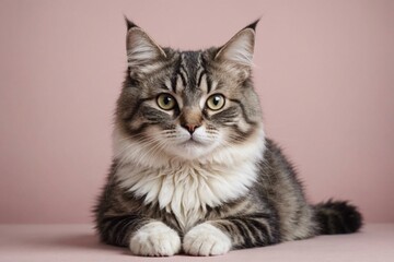 Obraz premium Portrait of Ragamuffin cat looking at camera, copy space. Studio shot.