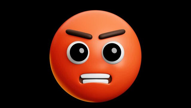 Red angry face with biting teeth emoji, 3d emoticon animation, Alpha channel, Transparent video