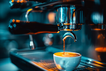 A sleek espresso machine brewing a rich shot of espresso with a perfect crema layer.