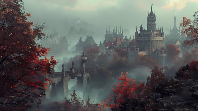 llustration un château enveloppé dans le brouillard