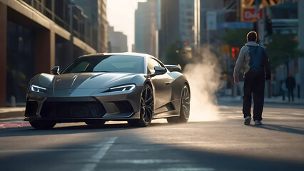 traffic on the street Sleek Dynamics: A Photorealistic Metallic Dream