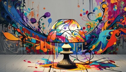 Artistic Lighting: White Table Lamp Transformed with Graffiti Paint"