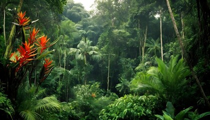 Lush Tropical Jungle With Exotic Plants And Vibra