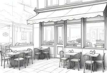Sketch Lines Charming Europeanstyle Cafe With Outd